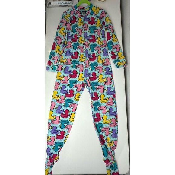 Joe Boxer Womens Large One Piece Footie Pajamas Ducks Blue Multicolor Zip Size M - Picture 7 of 15
